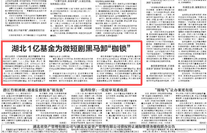 《湖北1亿基金为微短剧黑马卸“枷锁”》—— 湖北日报刊发专题报道